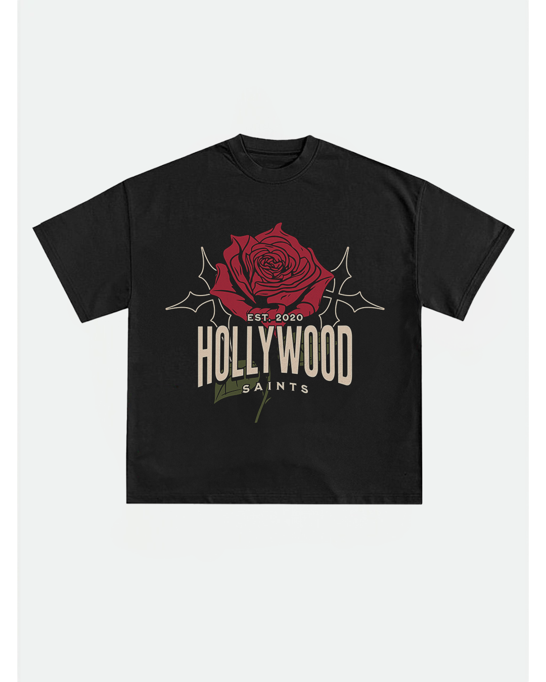 Hollywood Saints Rose Of Love graphic Black T Shirt